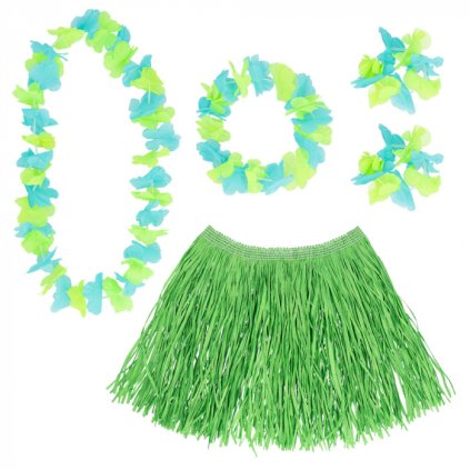 Zelená havajská sada - sukně a věnce
