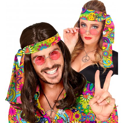 Barevná hippies čelenka Mír a lásku