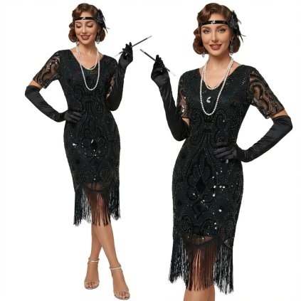 Černé retro šaty 20. léta deluxe