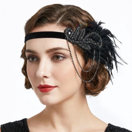 Zdobená retro čelenka s peřím Velký Gatsby