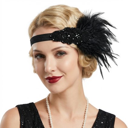 Retro Flapper čelenka s peřím 20 leta