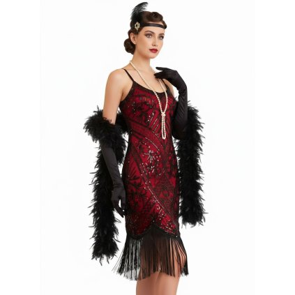 Retro šaty na ramínka 20. léta červené flapper copy