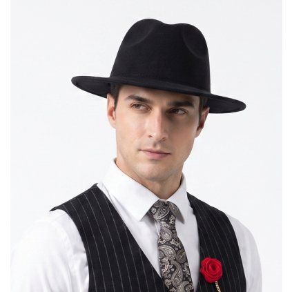 Elegantní fedora klobouk černý 30 leta retro
