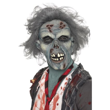 Gumová maska Zombie s vlasy