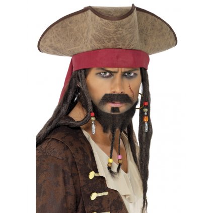 Pirátský klobouk Jack Sparrow (s dredy)