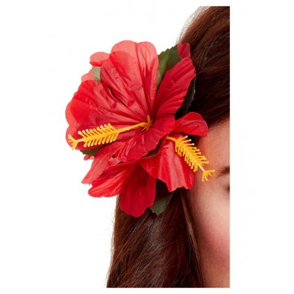 havajský květ do vlasů červený