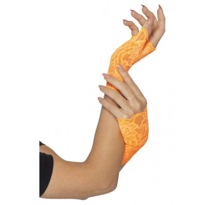 Krajkové rukavičky bez prstů (oranžové)