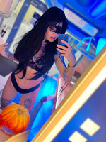  Černá rovná paruka s ofinou ze syntetických vlasů - Anuka tattoo