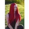 Červená rovná syntetická lace front paruka