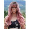 Ombré růžová vlnitá paruka s ofinou ze syntetických vlasů
