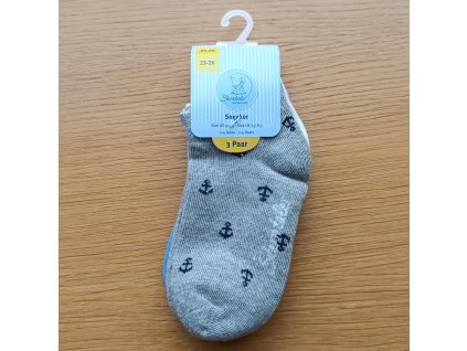 Ponožky sneaker šedo-modré s kotvami 3pack