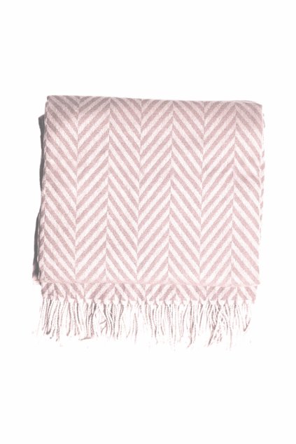 Kašmírová deka HERRINGBONE baby růžová s třásněmi