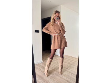 Dlouhý svetr CAMEL s knoflíky na rukávech