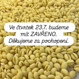 Čtvrtek 23.7. budeme mít ZAVŘENO. Nakoupit si k nám můžete přijet v pátek případně po domluvě v jiné dny. Děkujeme za...