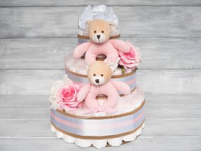 Plenkovy dort tripatrovy bilý ruzovy pro dvojcatka pro holcicky