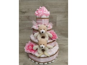 Plenkový dort čtyřpatrový pro dvojčata růžový