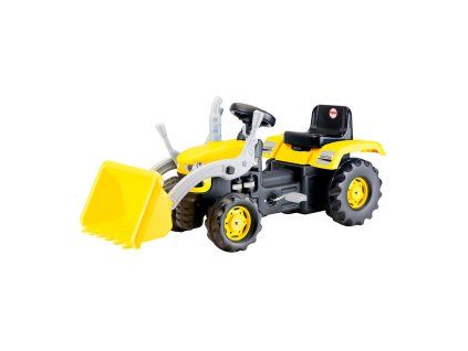 Veľký šliapací traktor s rýpadlom, žltý