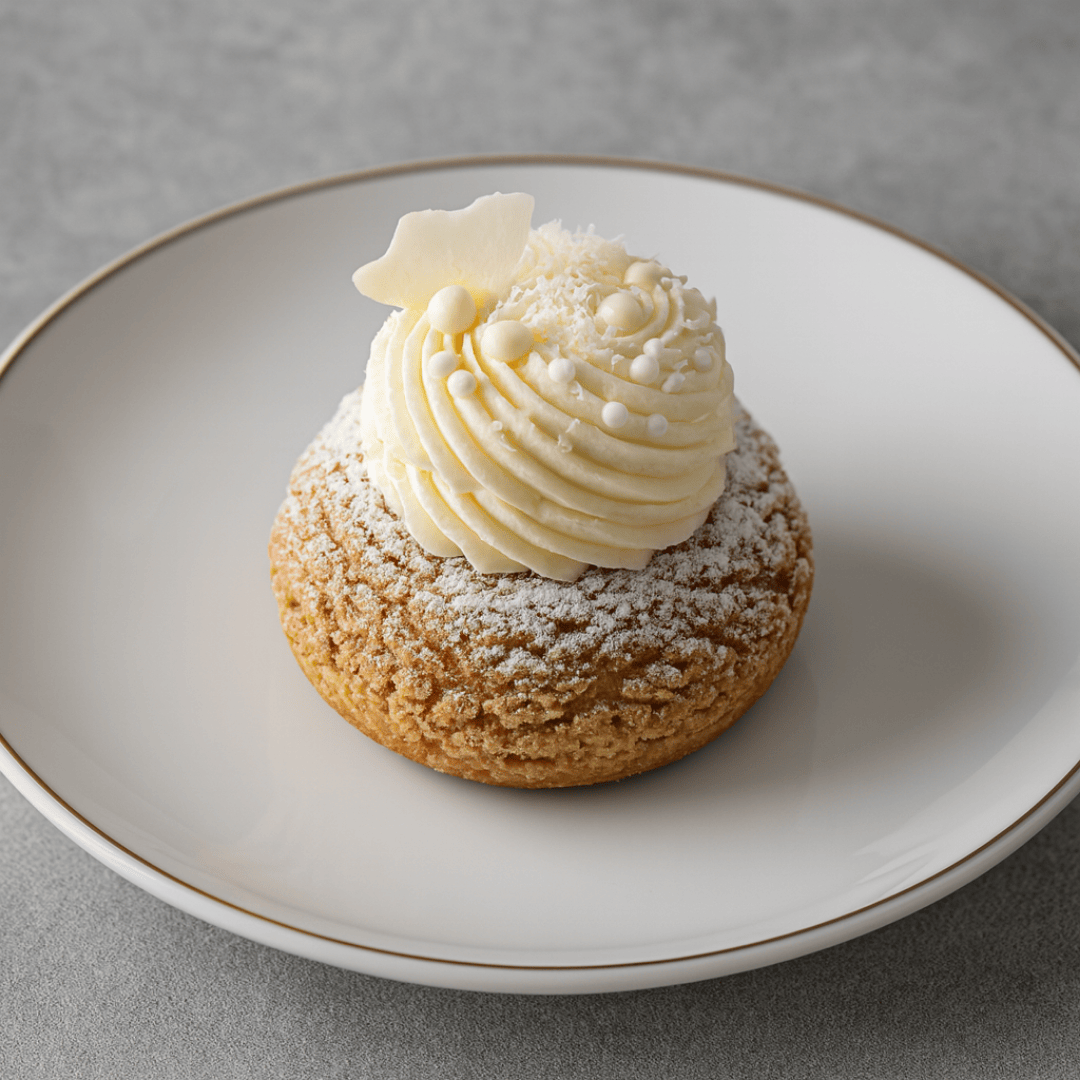 Choux s bílou čokoládou a kokosem