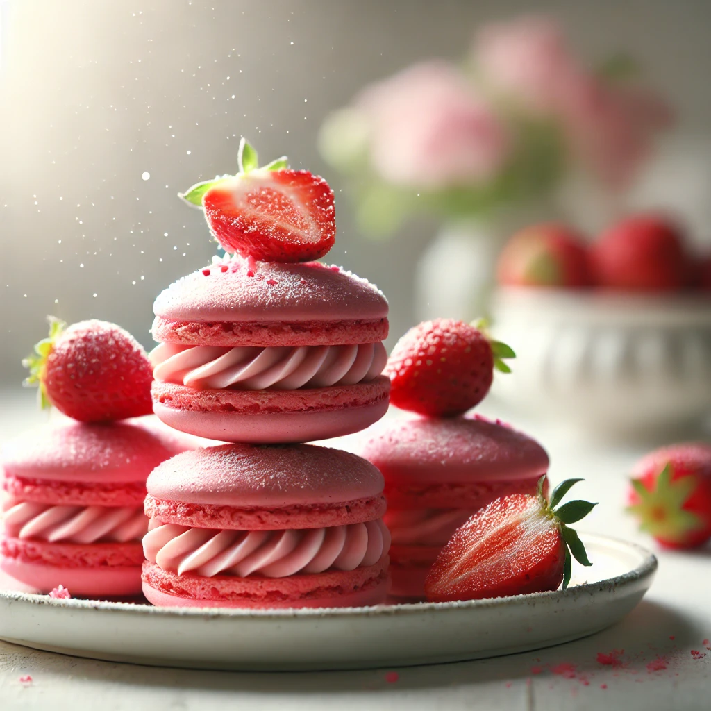 Jahodové makronky (francouzská metoda)