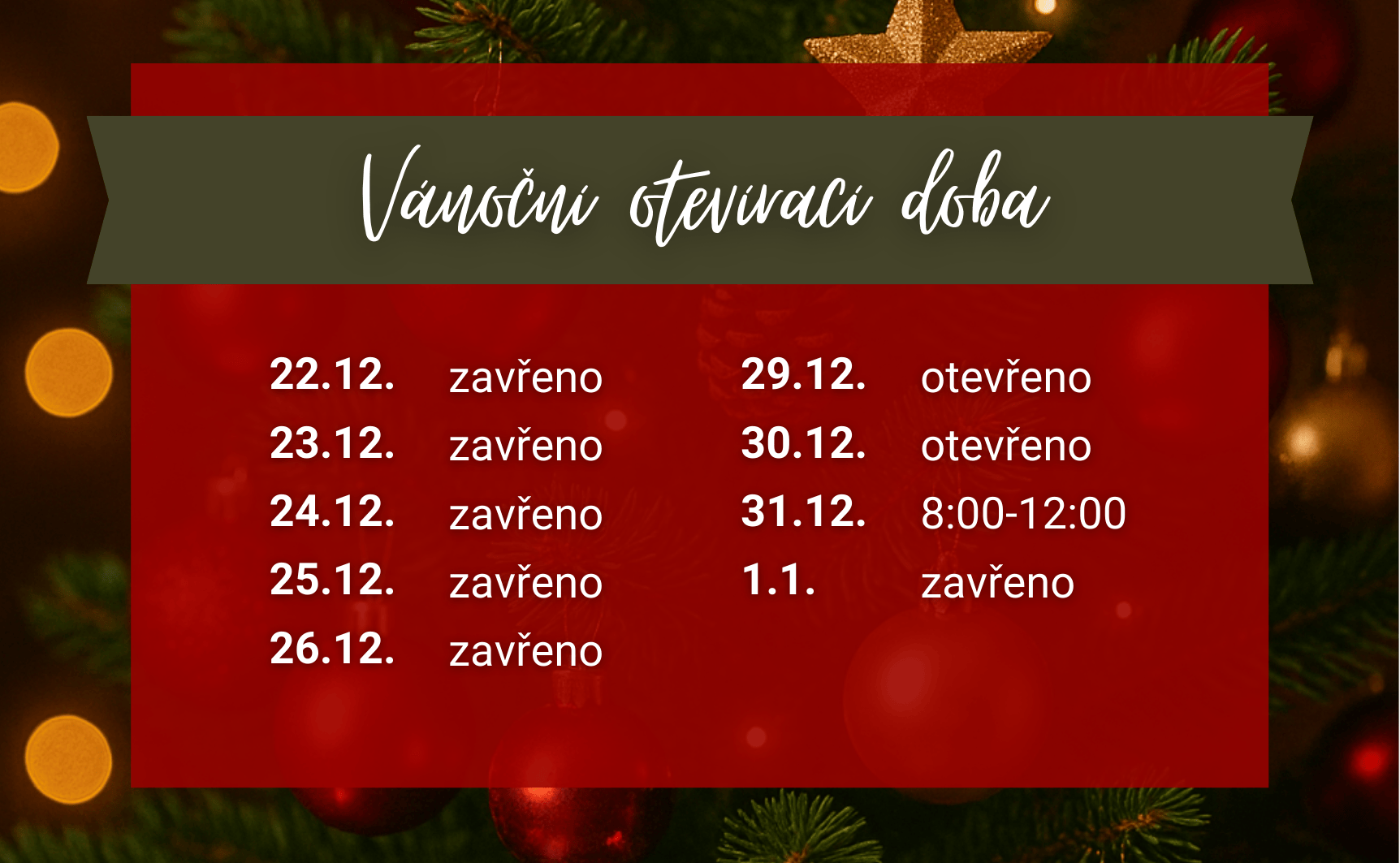 Otevírací doba Vánoce