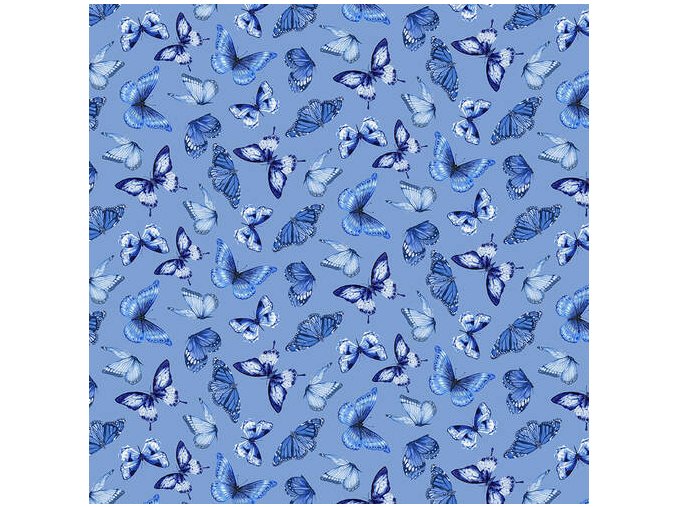 Látka blue jubilee  MOTÝL NA MODRÉ