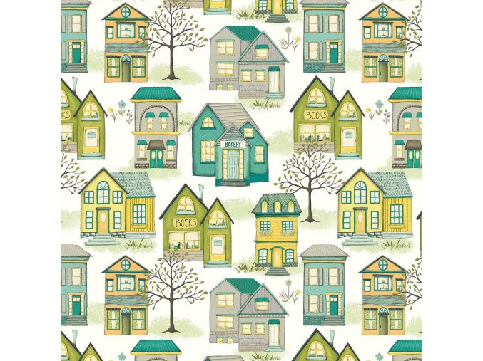 Be My Neighbor Ivory Houses Fabric Windham Fabrics