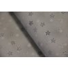 Látka Frosty snowflake stříbrné hvězdičky na šedé