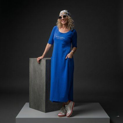 Luxusní dlouhé šaty Wapi, modré, bílé