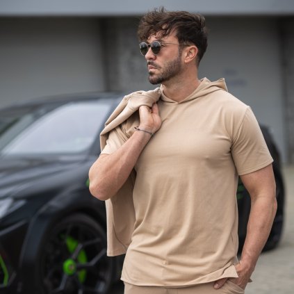 Pánské prodloužené tričko s kapucí Patte Snake, mocca