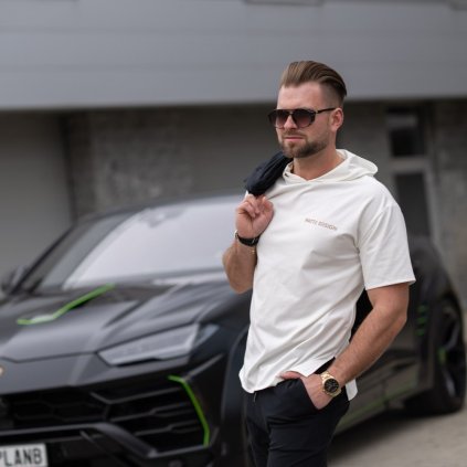 Pánské prodloužené tričko s kapucí Patte Snake, smetanové