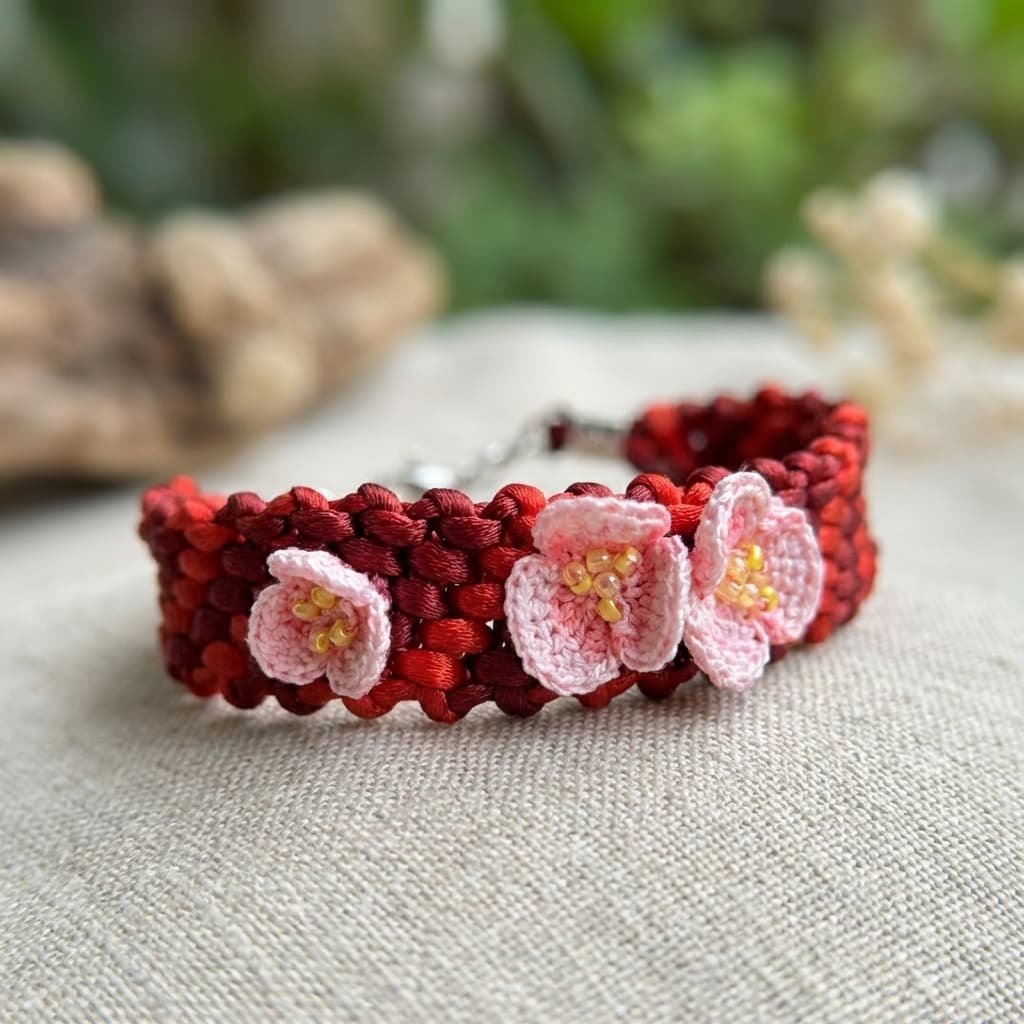 Provázkový náramek s květy jara