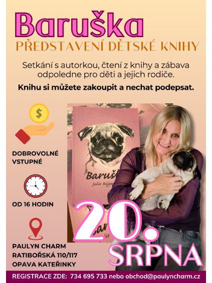 Zveme vás na kouzelné odpoledne pro malé i velké čtenáře. Čeká vás čtení, milé povídání, malá zábava pro děti a možnost zakoupit si knihu i s podpisem. Dobré nálady a psí lásky bude dost!