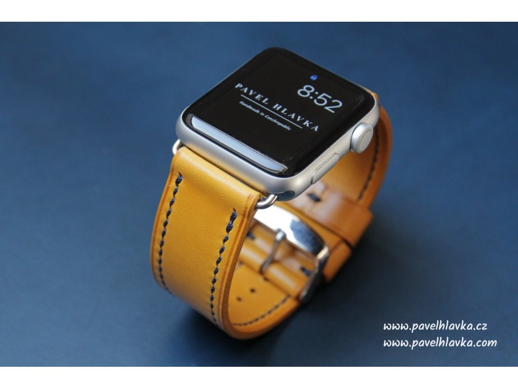 Ručně šitý kožený řemínek pásek pro hodinky apple watch walpi žlutý