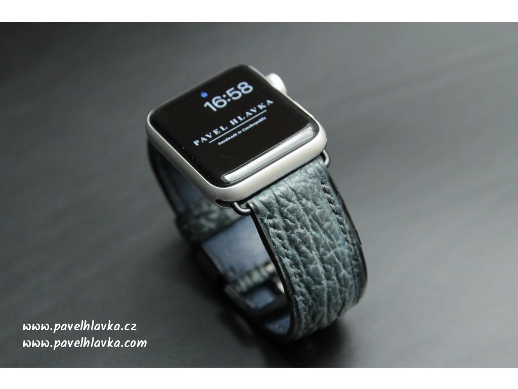 Kožený řemínek pro hodinky apple watch z kůže žralok petrolejová