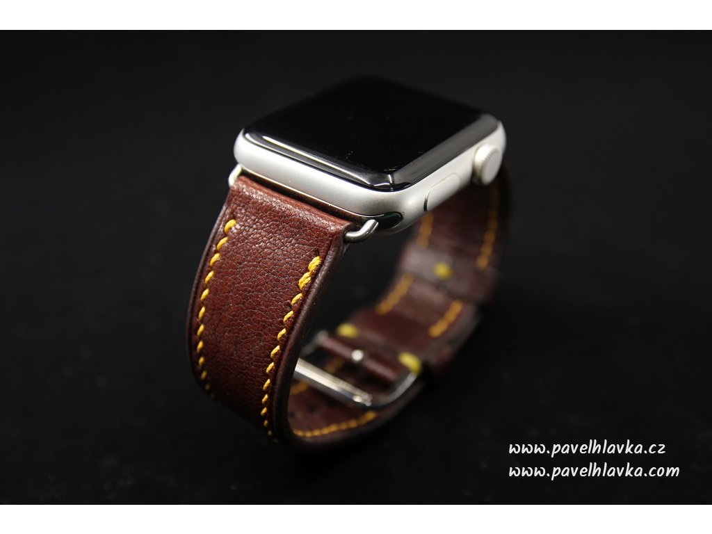 Kožený řemínek Apple Watch prošívaný - Chevre Hnědý
