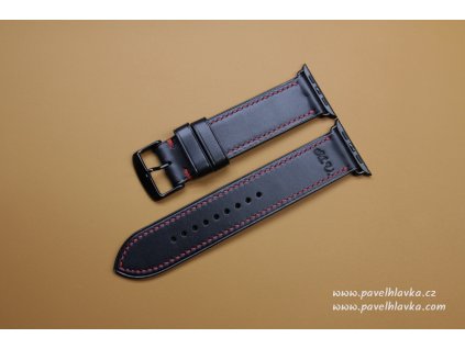 Kožený řemínek Apple Watch prošívaný - Walpi černý