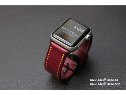 Ručně šitý kožený řemínek pásek apple watch ruční práce bordo