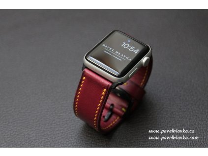 Ručně šitý kožený řemínek pásek apple watch ruční práce Temp Bordo