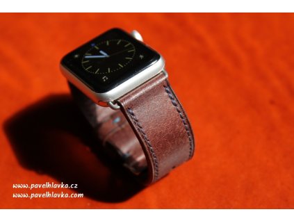 Ručně šitý kožený řemínek pásek apple watch ruční práce na zakázku patina hnědý