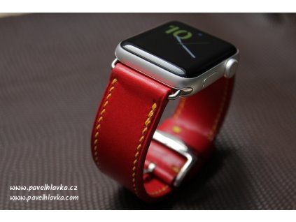Ručně šitý kožený řemínek pásek pro hodinky Apple Watch z přírodní kůže Walpi červený