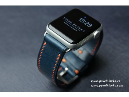 Ručně šitý kožený řemínek pásek pro hodinky apple watch walpi modrý