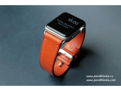 Ručně šitý kožený řemínek pásek pro hodinky apple watch walpi oranžový