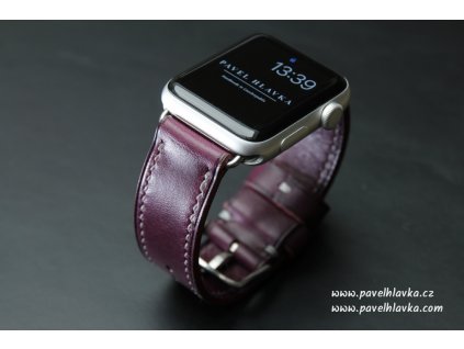 Ručně šitý kožený řemínek pásek pro hodinky apple watch walpi fialový