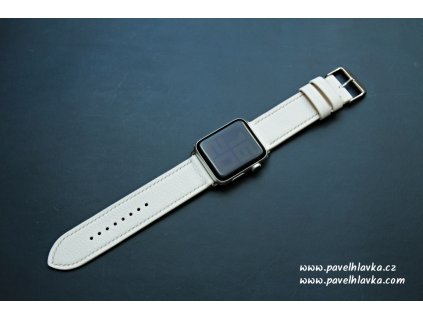 Kožený řemínek Apple Watch prošívaný - Chevre Bílý