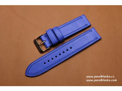Kožený řemínek Apple Watch prošívaný - Chevre Královská Modř