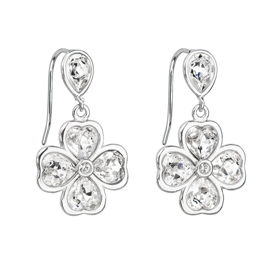20546 stribrne nausnice visaci s krystaly swarovski bily ctyrlistek 31262 1