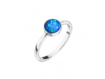 Stříbrný prsten se syntetickým opálem modrý kulatý 15001.3