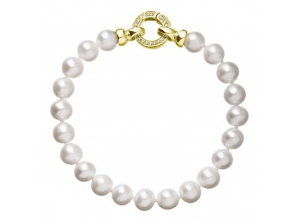 Perlový náramek z pravých říčních perel bílý 23003.1 Au plating
