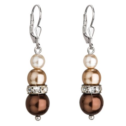 16676 stribrne nausnice visaci se syntetickymi perlami a krystaly swarovski hnede kulate 31150 3