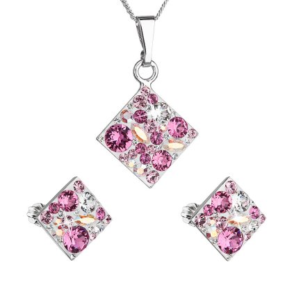 17360 sada sperku s krystaly swarovski nausnice retizek a privesek ruzovy kosoctverec 39126 3